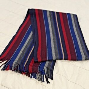 Fraas Men's Striped Knit Scarf in Navy, Red, Gray & Blue